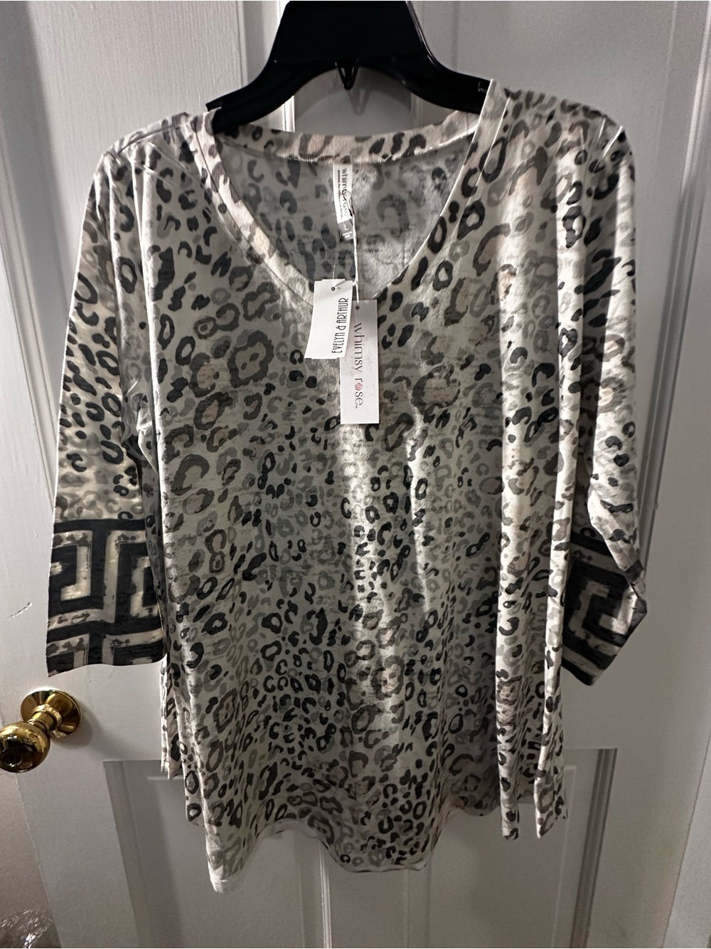 Leopard Print V-Neck Women’s Top - Silver Gray